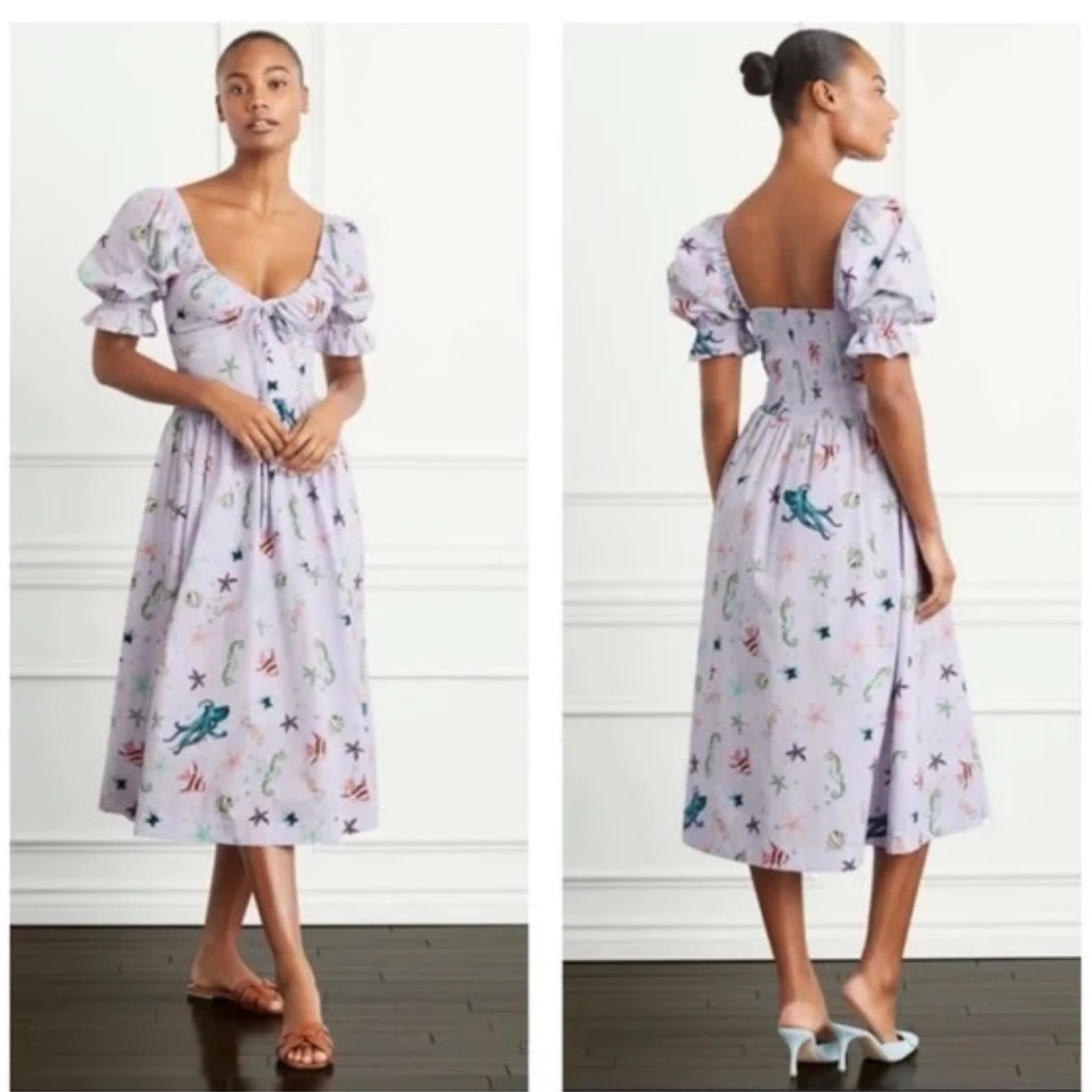 Hill House Lavender Starfish Print Midi Dress